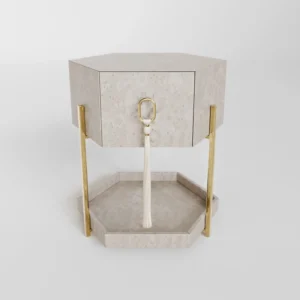 sedef efektli özel üretim komodin, pirinç ayaklı özel ölçü bedside table, püskül kulplu sipariş mobilya komodin, alt tepsili ısmarlama mobilya yatak yanı, luxury boutique hotel komodin tasarımı