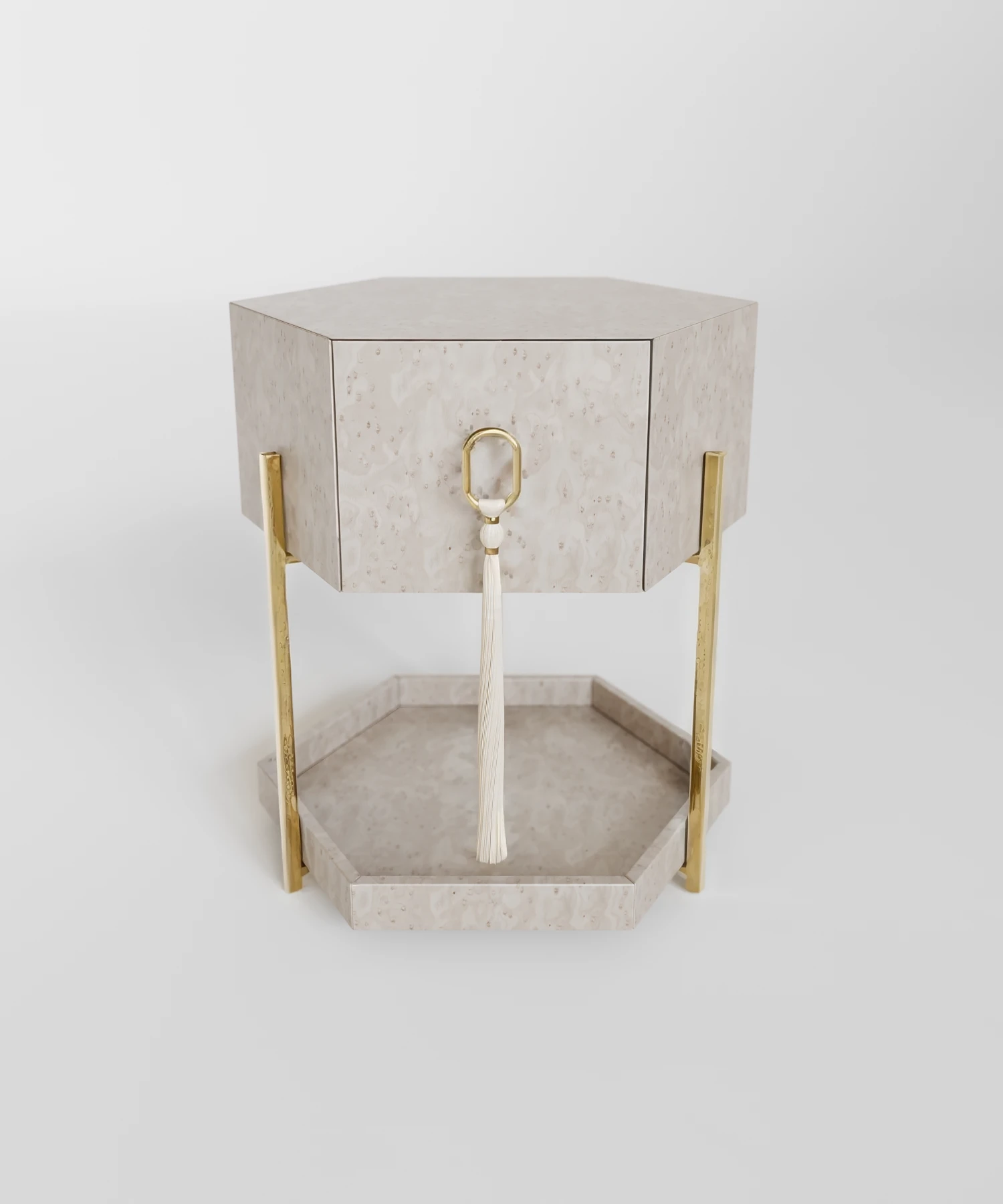 sedef efektli özel üretim komodin, pirinç ayaklı özel ölçü bedside table, püskül kulplu sipariş mobilya komodin, alt tepsili ısmarlama mobilya yatak yanı, luxury boutique hotel komodin tasarımı