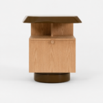 geometrik modern komodin, meşe collectible side table, özel üretim tasarım komodin, döner tabanlı luxury nightstand, heykelsi contemporary komodin