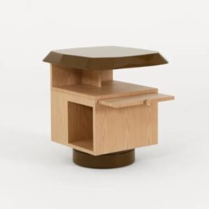 geometrik modern komodin, meşe collectible side table, özel üretim tasarım komodin, döner tabanlı luxury nightstand, heykelsi contemporary komodin