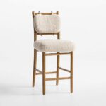boucle bar sandalyesi, contemporary counter chair design, ozel uretim ahsap bar sandalyesi, japandi modern stool, luxury kitchen island chair
