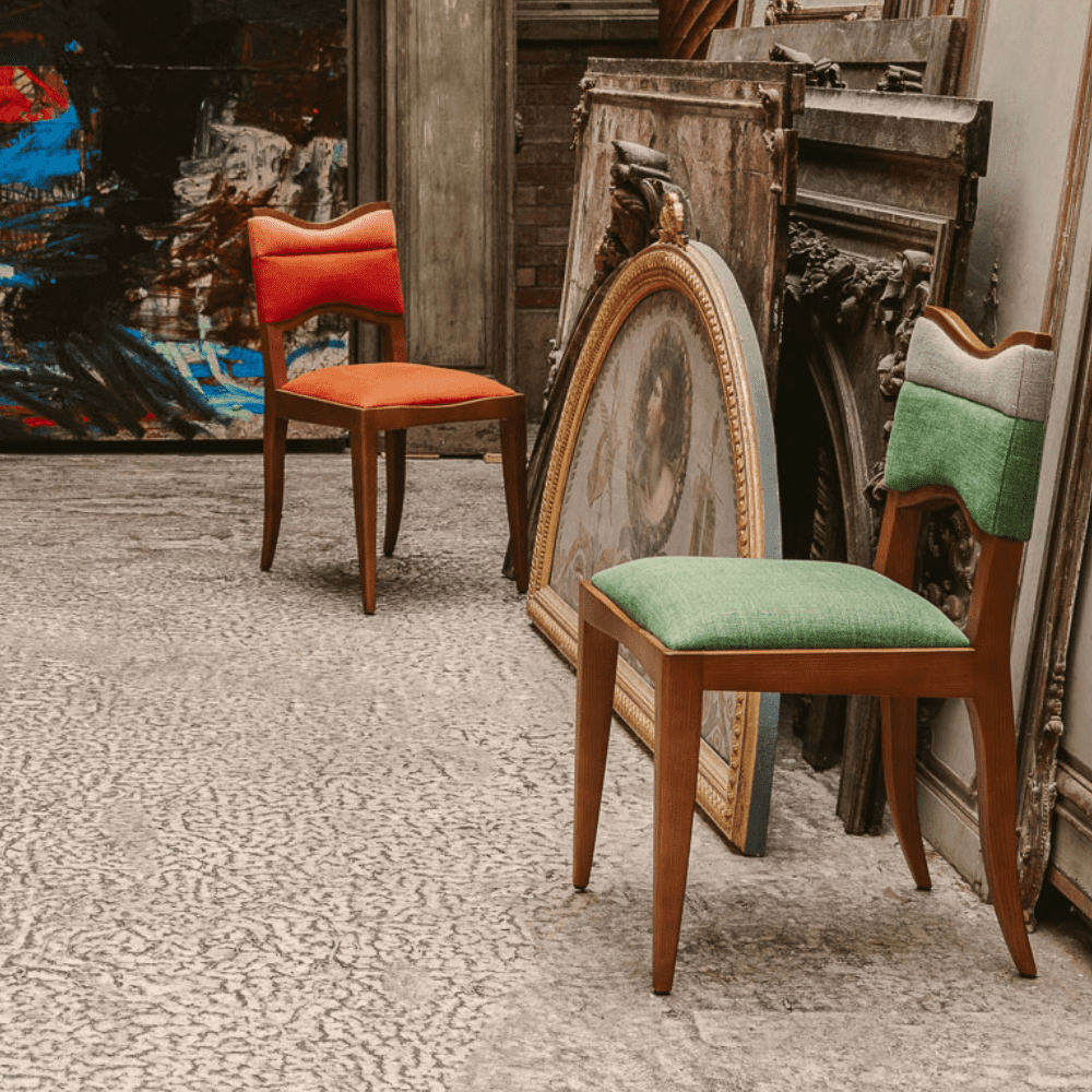 coral döşemeli modern sandalye, masif ahşap contemporary dining chair, özel üretim designer sandalye, boutique restoran sandalyesi, artistic luxury yemek odası sandalyesi