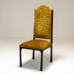 minimal luxury sandalye, contemporary upholstered dining chair, ozel uretim modern sandalye, yuksek sirtli dining chair, koyu ahsap contemporary sandalye
