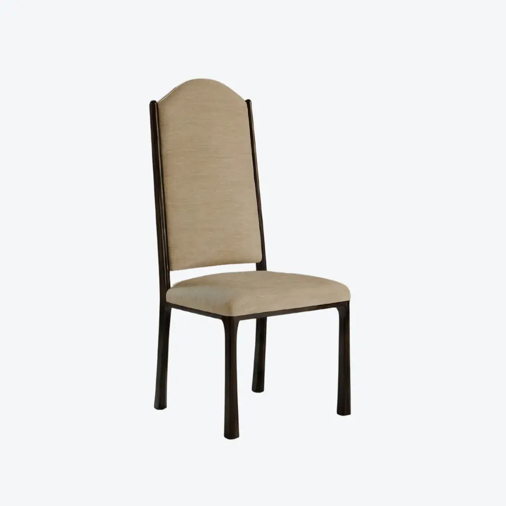 minimal luxury sandalye, contemporary upholstered dining chair, ozel uretim modern sandalye, yuksek sirtli dining chair, koyu ahsap contemporary sandalye