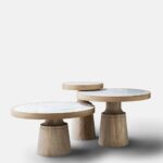 özel üretim zigon sehpa, mermer tablalı contemporary sehpa, masif meşe collectible coffee table, konik ayaklı luxury yan sehpa, organik formlu modern sehpa