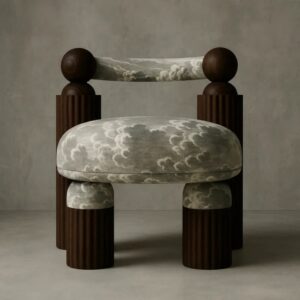 bulut desenli collectible koltuk, özel üretim luxury lounge chair, ceviz heykelsi contemporary koltuk, organik formlu designer lounge chair, collectible design statement koltuk