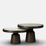 özel üretim zigon sehpa, mermer tablalı contemporary sehpa, masif meşe collectible coffee table, konik ayaklı luxury yan sehpa, organik formlu modern sehpa