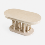 açık meşe oval özel üretim masa, pirinç detaylı özel ölçü yemek masası, çoklu silindirik ayaklı sipariş mobilya, oval kaideli ısmarlama mobilya masa, heykelsi modern lüks dining table