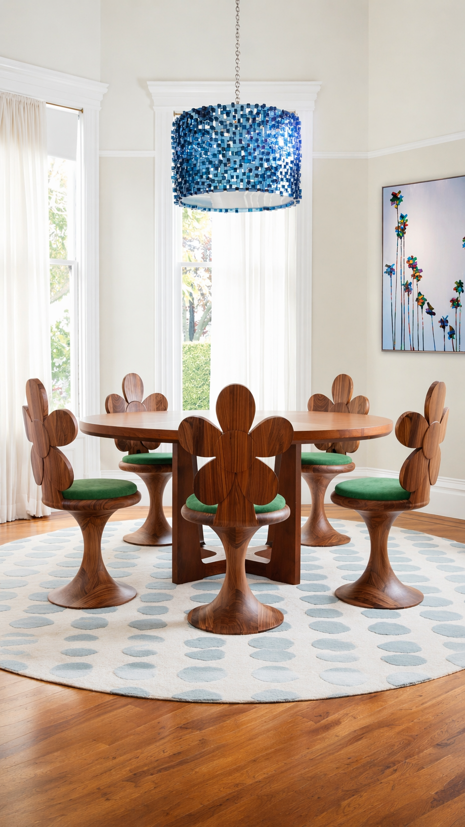 çiçek form ahşap sandalye, masif oyma tasarım sandalye, özel üretim artistik sandalye, pedestal ayaklı modern sandalye, ısmarlama dekoratif sandalye