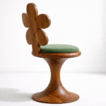 çiçek form ahşap sandalye, masif oyma tasarım sandalye, özel üretim artistik sandalye, pedestal ayaklı modern sandalye, ısmarlama dekoratif sandalye