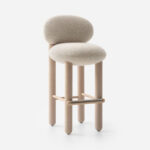 krem benekli boucle özel üretim bar sandalyesi, açık meşe özel ölçü bar chair, silindirik ayaklı sipariş mobilya sandalye, metal ayaklıklı ısmarlama mobilya bar sandalyesi, yuvarlak sırtlı modern luxury bar chair