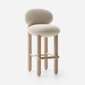 krem benekli boucle özel üretim bar sandalyesi, açık meşe özel ölçü bar chair, silindirik ayaklı sipariş mobilya sandalye, metal ayaklıklı ısmarlama mobilya bar sandalyesi, yuvarlak sırtlı modern luxury bar chair