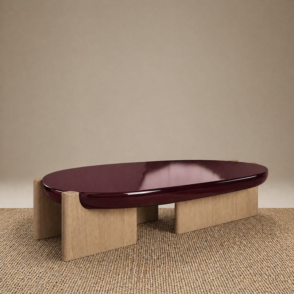 bordo lake orta sehpa, ozel uretim collectible coffee table, oval contemporary sehpa, masif mese luxury orta sehpa, modern heykelsi designer table
