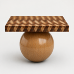 geometrik marküteri özel üretim sehpa, küre ayaklı özel ölçü orta sehpa, ahşap kakmalı sipariş mobilya sehpa, parlak cilalı ısmarlama mobilya coffee table, heykelsi lüks salon sehp
