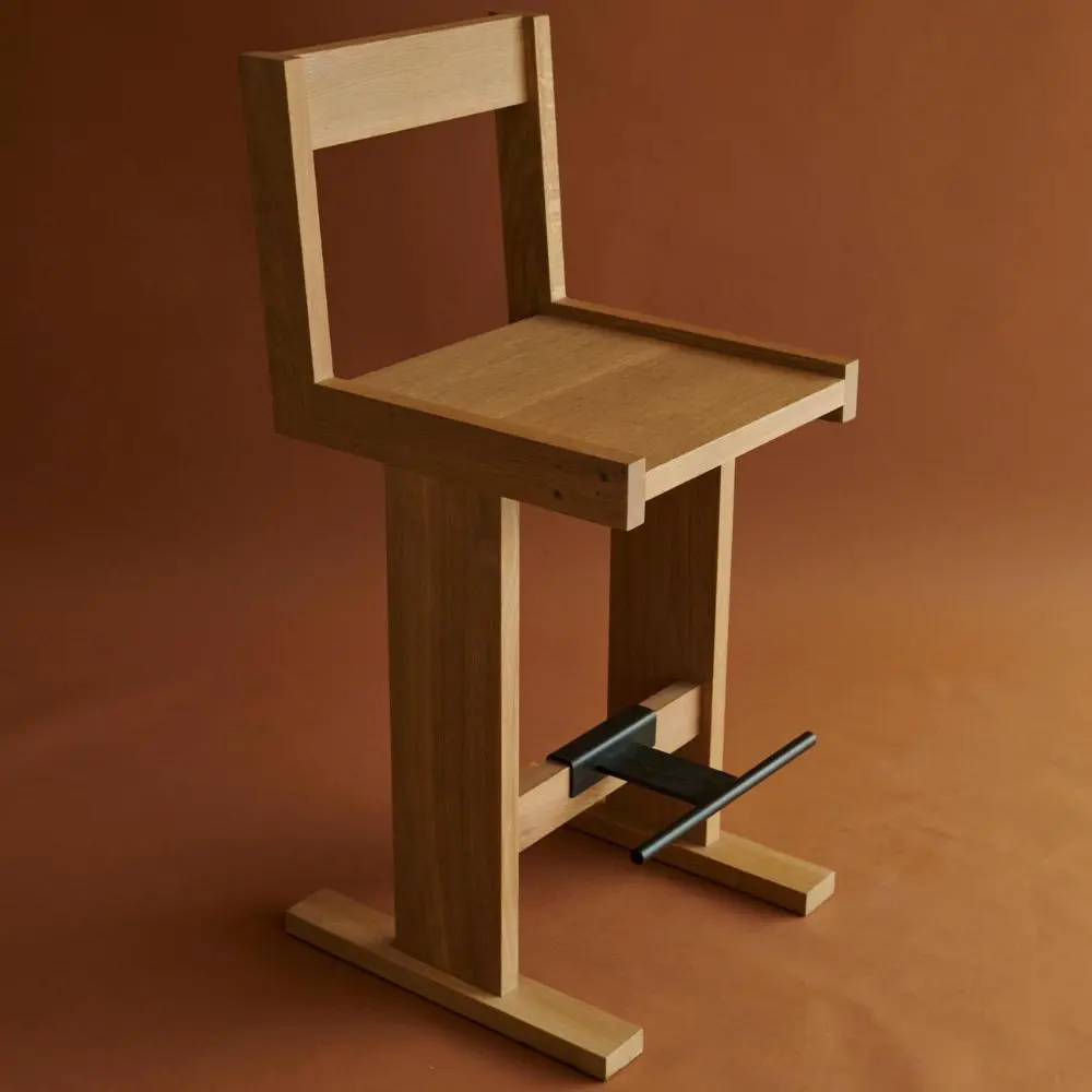 minimal modern bar sandalyesi, masif ahşap bar chair, endüstriyel tasarım bar sandalyesi, özel üretim contemporary bar stool, metal detaylı ahşap bar sandalyesi