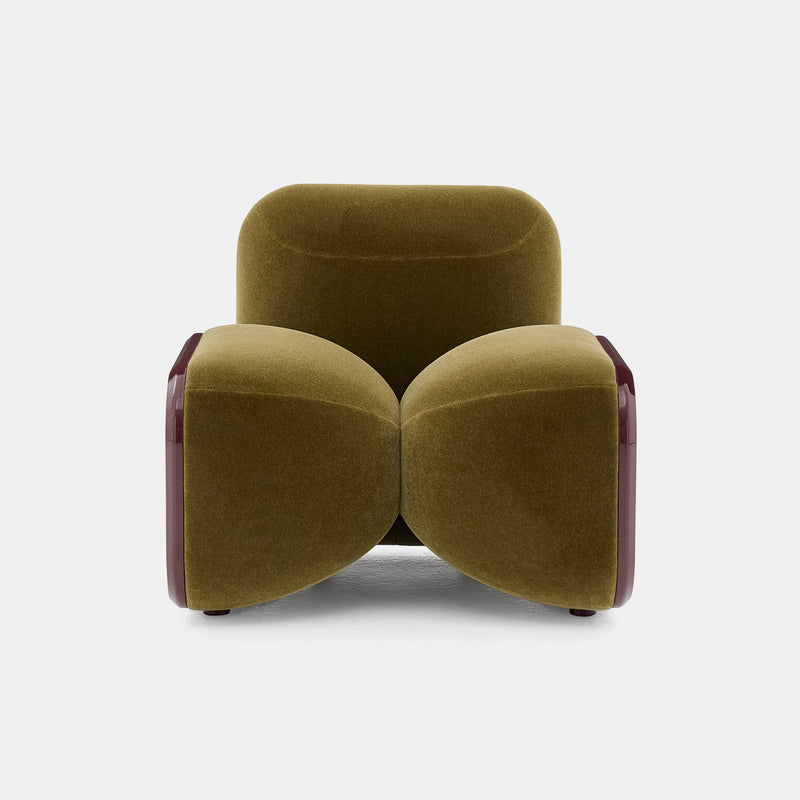 organik contemporary koltuk, oversized boucle lounge chair, özel üretim collectible design koltuk, heykelsi modern luxury berjer, yeşil dokulu sculptural chair