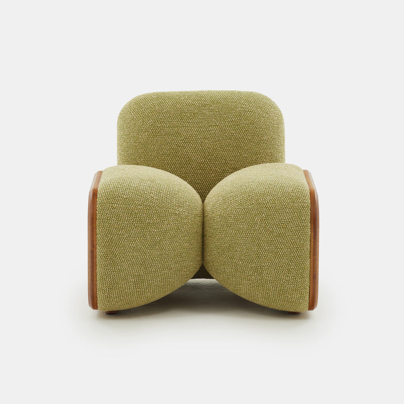 organik contemporary koltuk, oversized boucle lounge chair, özel üretim collectible design koltuk, heykelsi modern luxury berjer, yeşil dokulu sculptural chair