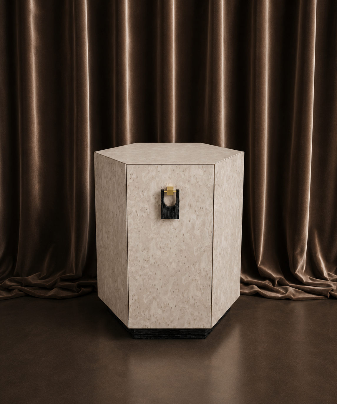 sedef efektli özel üretim komodin, geometrik kapaklı özel ölçü bedside table, pirinç detaylı sipariş mobilya yatak yanı, siyah kaideli ısmarlama mobilya komodin, kuşgözü desenli luxury yatak odası komodini