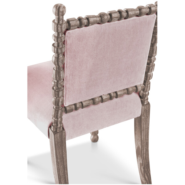 torna detayli luxury sandalye, contemporary classic dining chair, pudra kadife designer sandalye, ozel uretim ahsap sandalye, feminine luxury yemek odasi sandalyesi