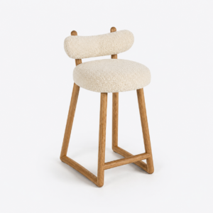 modern bar sandalyesi, boucle bar chair, özel üretim meşe bar sandalyesi, organik formlu bar taburesi, contemporary tasarım mutfak sandalyesi