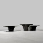 dumanlı lake boya özel üretim sehpa seti, organik tablalı özel ölçü orta sehpa, siyah heykelsi ayaklı sipariş mobilya, modüler ısmarlama mobilya sehpa, luxury coffee table tasarımı