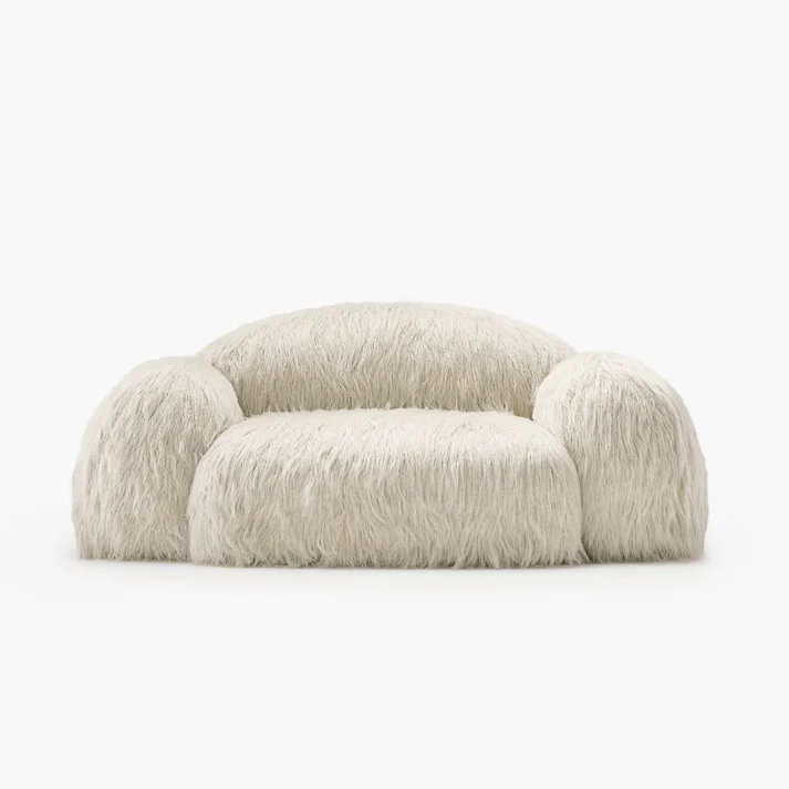 peluş contemporary kanepe, organik collectible design sofa, özel üretim fluffy luxury koltuk, pudra pembe modern kanepe, heykelsi playful sofa