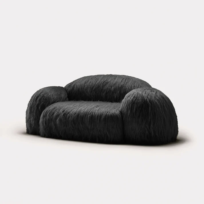 peluş contemporary kanepe, organik collectible design sofa, özel üretim fluffy luxury koltuk, pudra pembe modern kanepe, heykelsi playful sofa