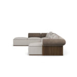 krem boucle özel üretim köşe kanepe, silindirik sırtlı özel ölçü lounge kanepe, modüler formda sipariş mobilya köşe koltuk, taupe deri detaylı ısmarlama mobilya kanepe, ahşap bazalı modern lüks köşe kanepe