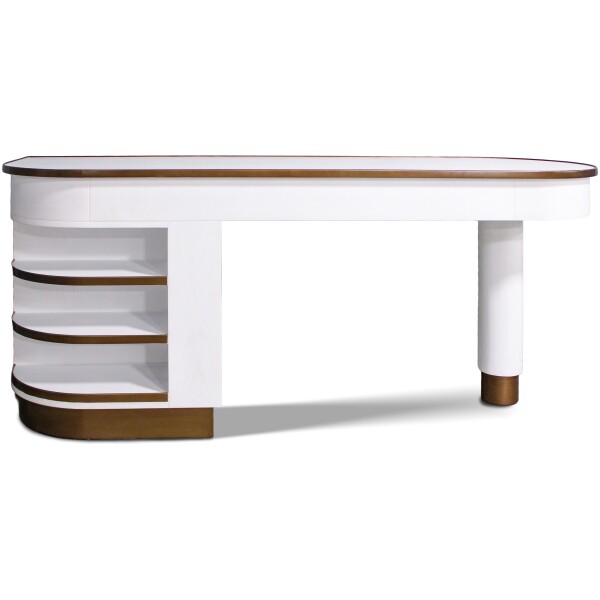beyaz lake calisma masasi, contemporary luxury desk, ozel uretim home office masasi, ceviz detayli modern calisma masasi, pirinc kulplu designer desk