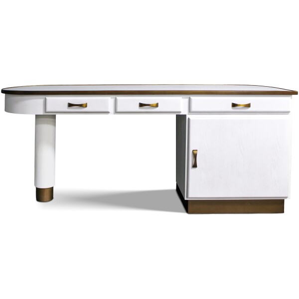 beyaz lake calisma masasi, contemporary luxury desk, ozel uretim home office masasi, ceviz detayli modern calisma masasi, pirinc kulplu designer desk