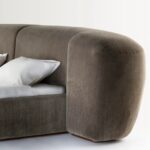kavisli başlıklı modern karyola, döşemeli tasarım yatak, özel üretim kumaş kaplı karyola, yumuşak form minimal yatak, ısmarlama modern karyola