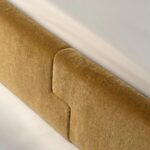 kavisli başlıklı modern karyola, döşemeli tasarım yatak, özel üretim kumaş kaplı karyola, yumuşak form minimal yatak, ısmarlama modern karyola