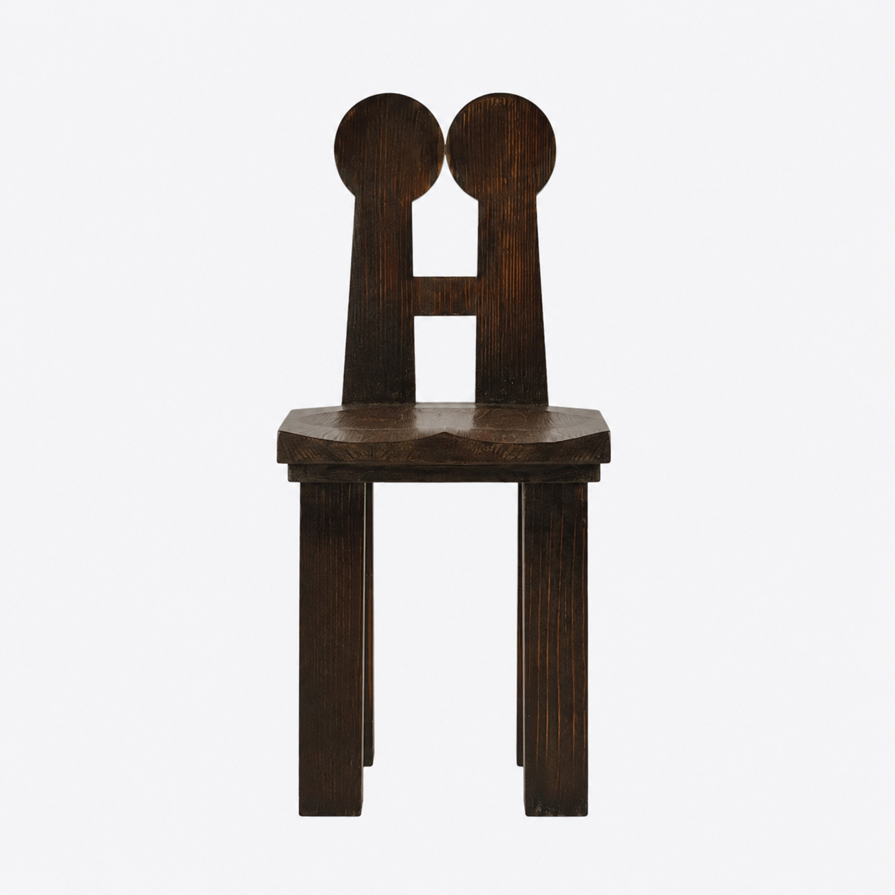 brutalist ahşap sandalye, siyah modern dining chair, özel üretim sculptural sandalye, monolitik contemporary chair, collectible tasarım yemek sandalyesi