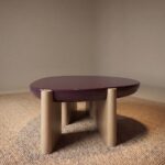 mürdüm lake özel üretim sehpa, açık meşe özel ölçü coffee table, silindirik ayaklı sipariş mobilya sehpa, organik tablalı ısmarlama mobilya, modern lüks salon sehpası