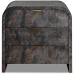 burl wood luxury komodin, contemporary curved nightstand, pirinc detayli modern komodin, ozel uretim designer bedside table, koyu ahsap luxury bedroom furniture