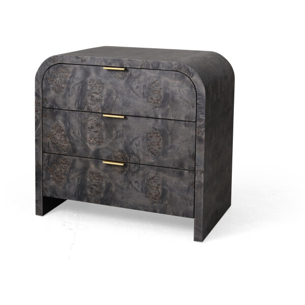 burl wood luxury komodin, contemporary curved nightstand, pirinc detayli modern komodin, ozel uretim designer bedside table, koyu ahsap luxury bedroom furniture