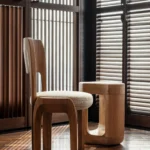 siyah meşe modern sandalye, minimal contemporary dining chair, özel üretim organik sandalye, sculptural ahşap yemek sandalyesi, soft brutalist tasarım chair