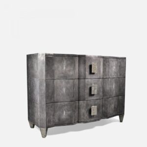 gri dokulu özel üretim şifonyer, dalgalı cepheli özel ölçü dresser, metal kulplu sipariş mobilya şifonyer, konik ayaklı ısmarlama mobilya depolama ünitesi, art deco luxury yatak odası şifonyeri