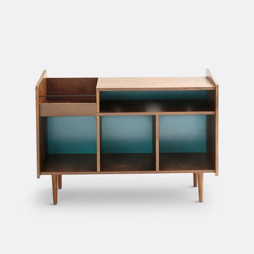 mid century pikap dolabi, vinyl storage console furniture, contemporary plak dolabi tasarimi, ozel uretim ahsap record cabinet, modern pikap ve plak unitesi