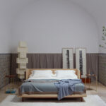 contemporary platform karyola, ozel uretim dosemeli yatak, luxury ahsap karyola design, japandi modern bedroom furniture, upholstered contemporary bed