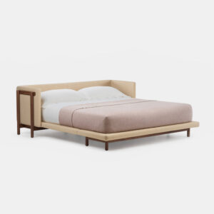 contemporary platform karyola, ozel uretim dosemeli yatak, luxury ahsap karyola design, japandi modern bedroom furniture, upholstered contemporary bed