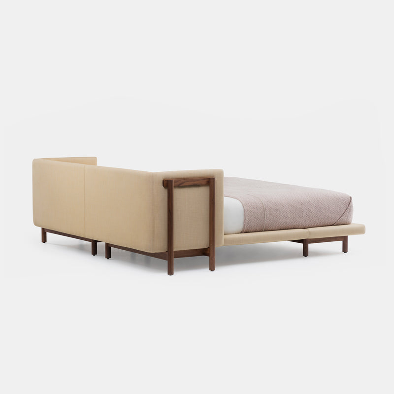 contemporary platform karyola, ozel uretim dosemeli yatak, luxury ahsap karyola design, japandi modern bedroom furniture, upholstered contemporary bed