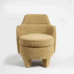 modern lounge koltuk, organik formlu contemporary chair, özel üretim minimal koltuk, keten dokulu sculptural lounge chair, butik otel tarzı tasarım koltuk
