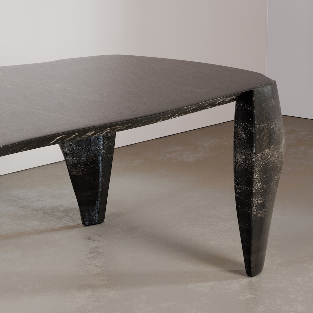 siyah dumanlı ahşap özel üretim masa, heykelsi ayaklı özel ölçü yemek masası, organik tablalı sipariş mobilya masa, kanat ayaklı ısmarlama mobilya tasarımı, modern lüks siyah dining table