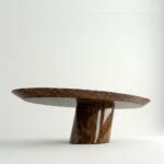 ceviz kök kaplama özel üretim masa, oval tablalı özel ölçü yemek masası, silindirik orta ayaklı sipariş mobilya, parlak cilalı ısmarlama mobilya masa, doğal damar desenli modern dining table