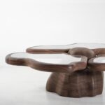 organik formlu orta sehpa, cam detaylı contemporary coffee table, masif ceviz tasarım sehpa, özel üretim heykelsi orta sehpa, luxury modern salon sehpası
