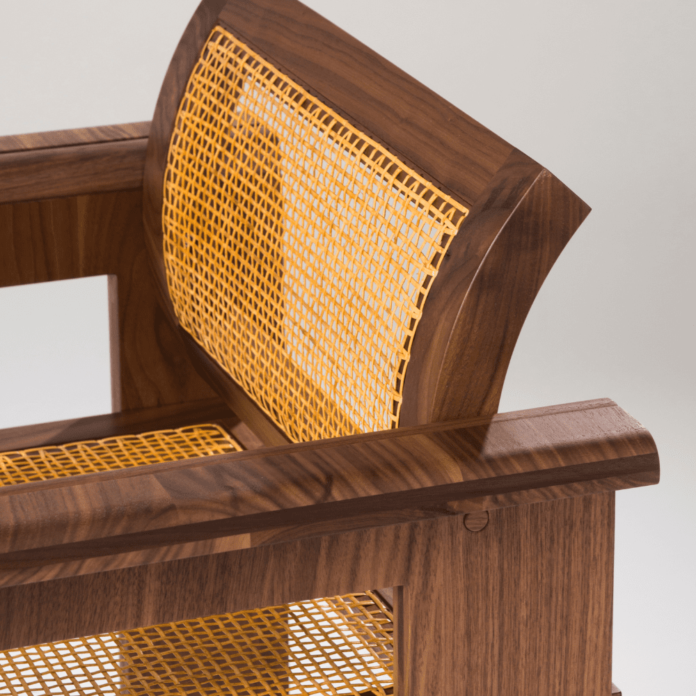 hasır koltuk, ceviz lounge chair, özel üretim japandi koltuk, modern rattan koltuk, collectible design ahşap koltuk