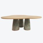 seramik ayaklı özel üretim yemek masası, masif meşe özel ölçü dining table, patine sırlı seramik ayaklı sipariş mobilya, organik tablalı ısmarlama mobilya masa, doğal ahşap lüks yemek masası