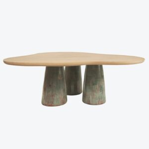 seramik ayaklı özel üretim yemek masası, masif meşe özel ölçü dining table, patine sırlı seramik ayaklı sipariş mobilya, organik tablalı ısmarlama mobilya masa, doğal ahşap lüks yemek masası