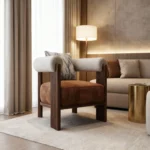 masif ahşap modern koltuk, hasır detaylı tasarım koltuk, doğal malzemeli lounge chair, özel üretim koltuk tasarımı, ısmarlama ahşap oturma mobilyası